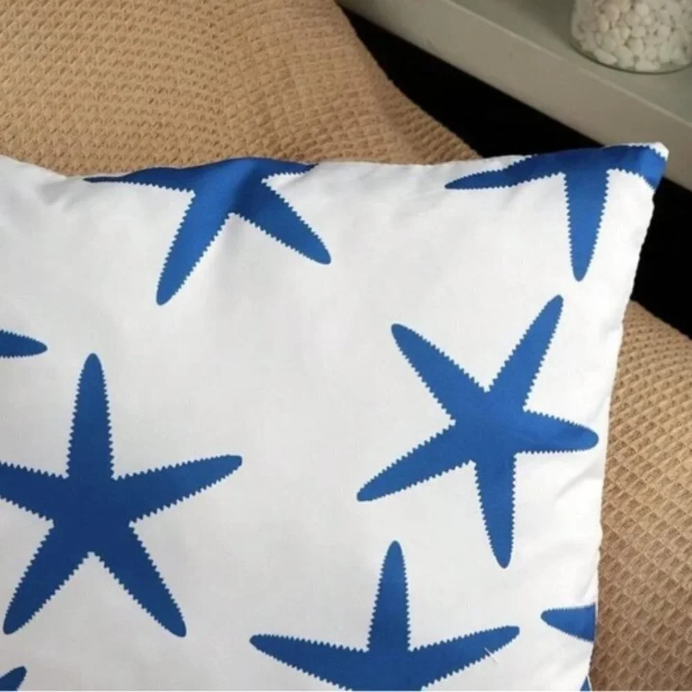 Coastal Starfish Pillow Cover Beach Nautical Square Blue White 17. 7 X 17.7 in